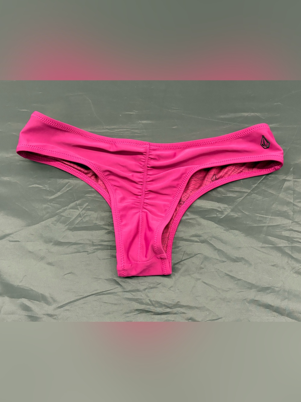Volcom Bright Pink Ruched Cheeky Bikini Bottom